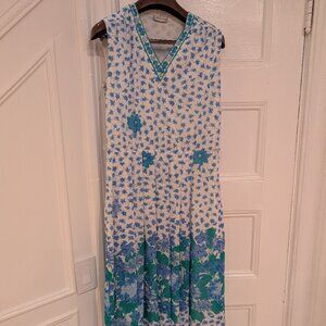 Hardob Women's Vintage Sleeveless Blue Floral Dress Size 12